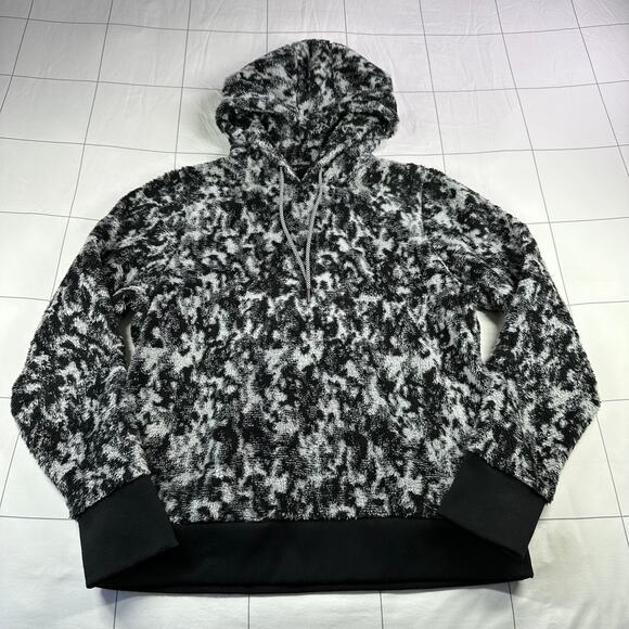 Athleta Sweatshirt Womens Large Black Tugga Sherpa Jacquard Hoodie Fleece Active - Picture 2 of 8